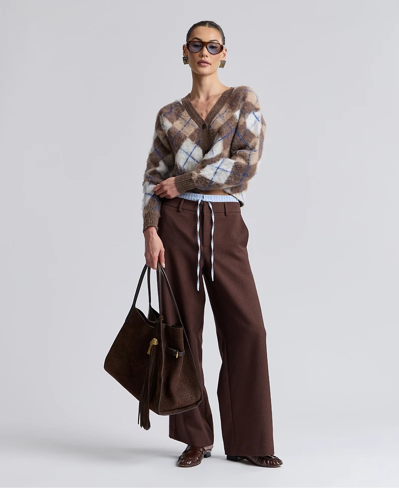 Avec Les Filles Women's Double-Waistband Wide-Leg Pants