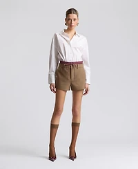 Avec Les Filles Women's Double-Waistband Mid-Rise Shorts