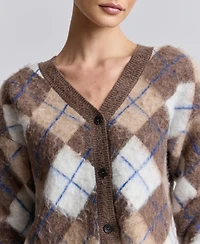 Avec Les Filles Women's Argyle Jacquard Cardigan