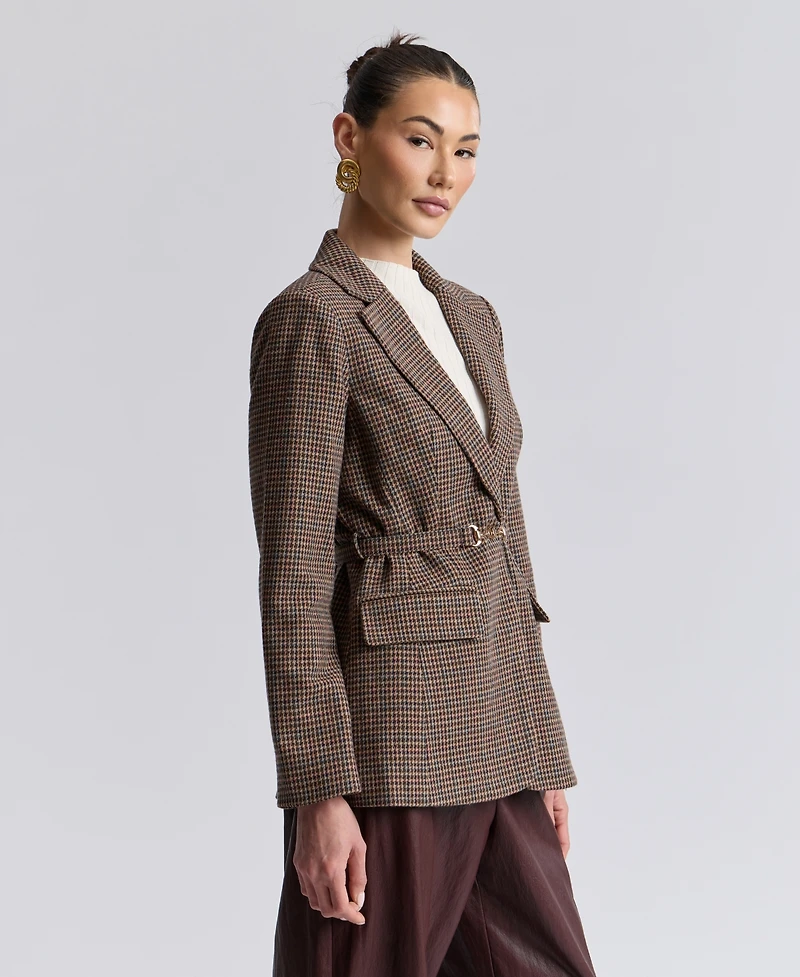 Avec Les Filles Women's Notch Lapel Collar Belted Blazer