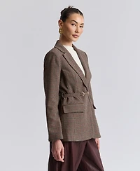 Avec Les Filles Women's Notch Lapel Collar Belted Blazer