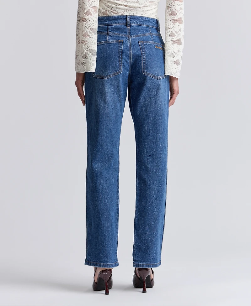 Avec Les Filles Women's High-Rise Side Shank Straight-Leg Jeans