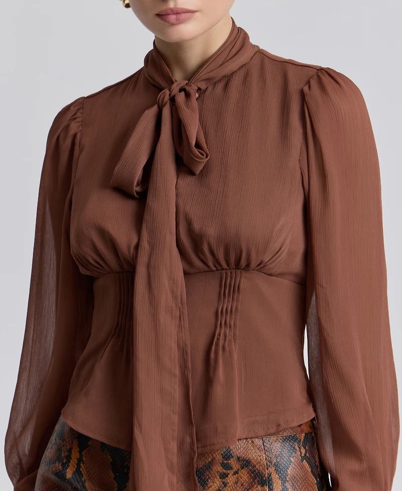 Avec Les Filles Women's Long Puff-Sleeve Scarf Neck Top