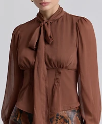 Avec Les Filles Women's Long Puff-Sleeve Scarf Neck Top