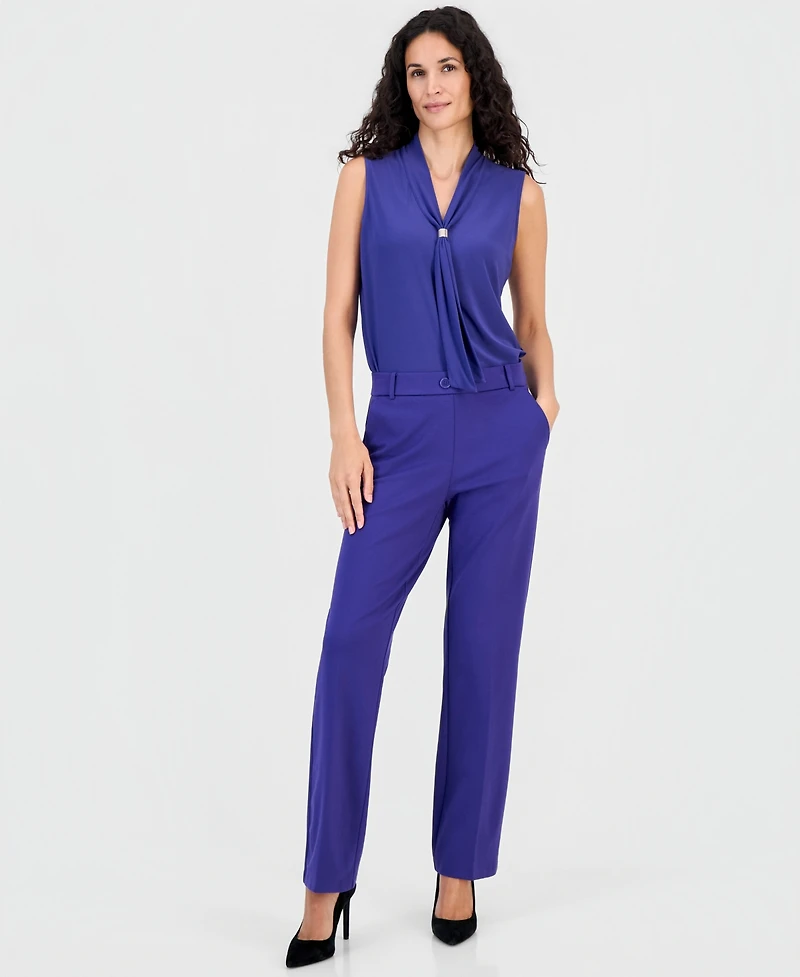 Kasper Petite Neck-Tie V-Neck Sleeveless Top