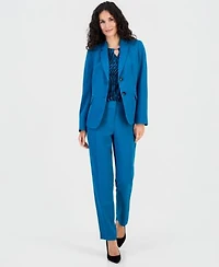 Kasper Womens Notched Collar Jacket Printed Diamond Neck Blouse Ava Straight Leg Pants