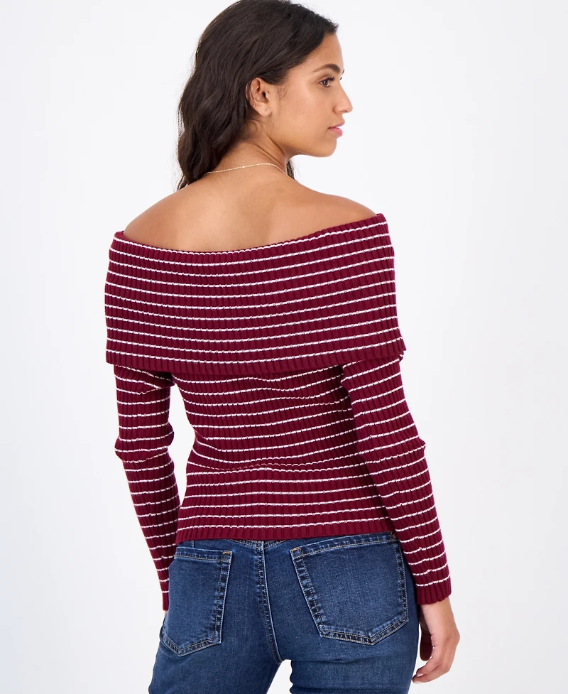 Madden Girl Juniors' Marilyn Off-the-Shoulder Ribbed Long-Sleeve Sweater