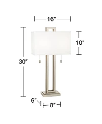 Possini Euro Design Gossard 30" Tall Rectangle Modern End Table Lamps Set of 2 Pull Chain Brushed Nickel Finish Metal
