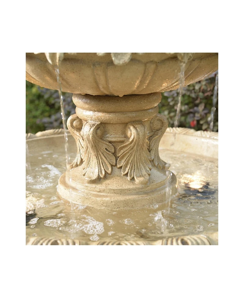 John Timberland Ibiza 62" High Large Italian Outdoor Decor Sand Stone Floor Fountain with Light Led 3-Tier Outside Garden Patio