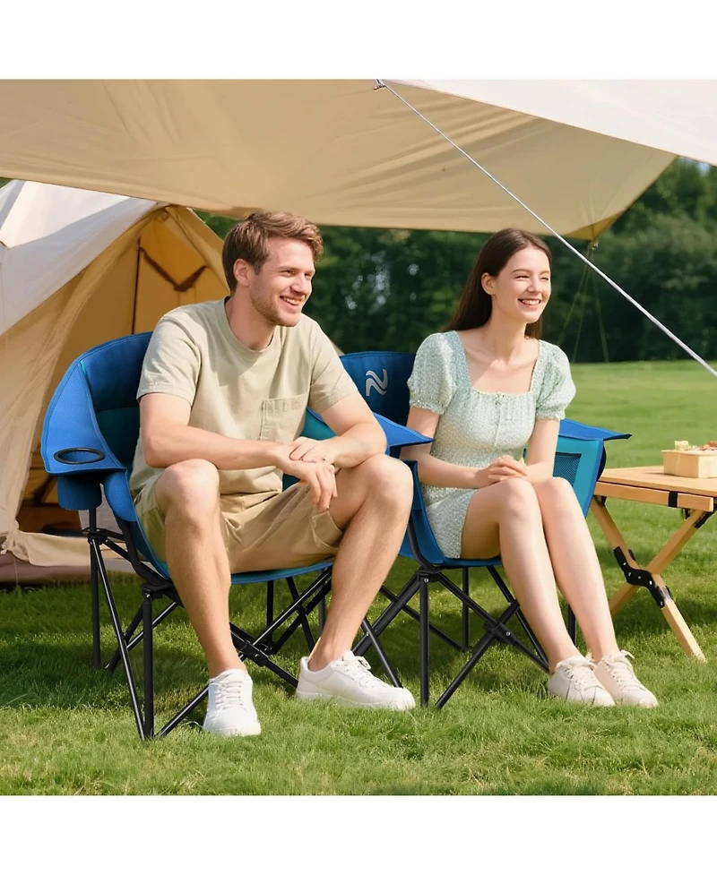 Mooncool Padded Camping Chair Portable Heavy Duty Arm Chairs with Side Pockets Cup Holder