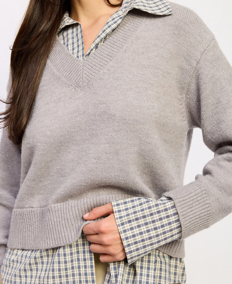 En Saison Women's Annie Long-Sleeve Collared Sweater