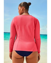 Swimsuits for All Women's Chlorine Resistant Quick-Dry 1/4 Zip Front Long Sleeve Swim Rash Guard