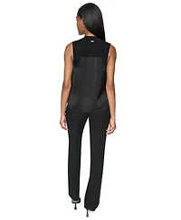 Dkny Petite Mix Media V-Neck Sleeveless Pull-On Top