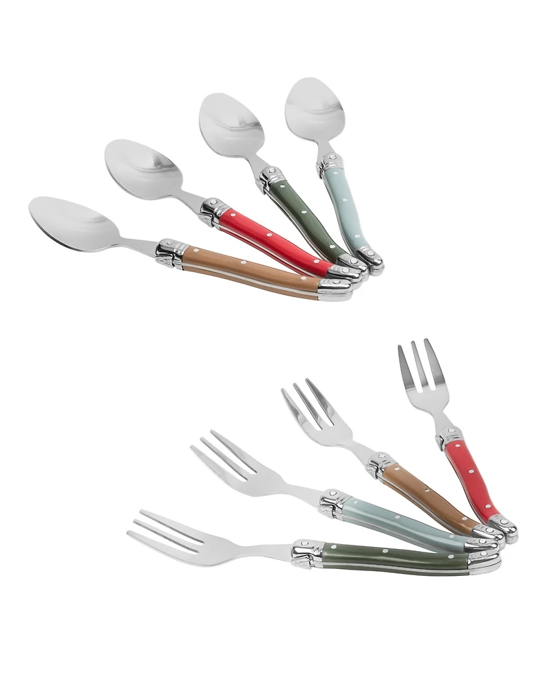 French Home Holly Berry Laguiole 8-Piece Dessert Spoons and Fork Set