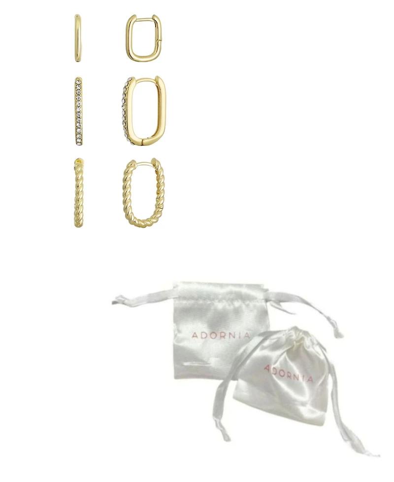 Adornia Gold Set of 3 Rectangle Hoop Earrings