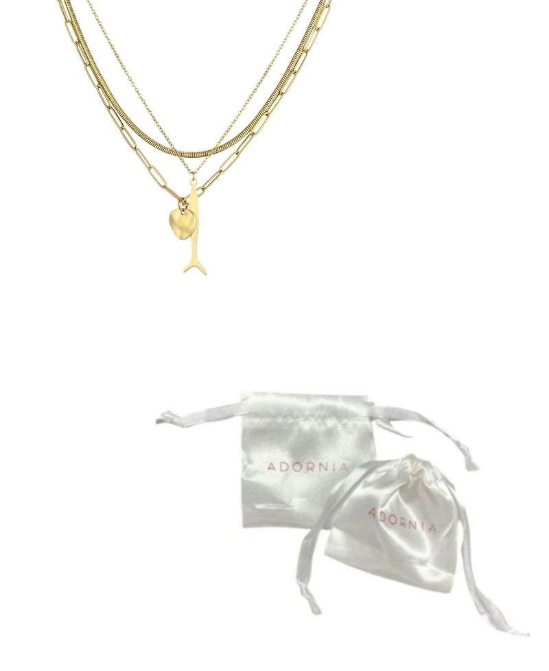 Adornia Tarnish Resistant Gold Layered Connected Set of 3 Pendant Necklace