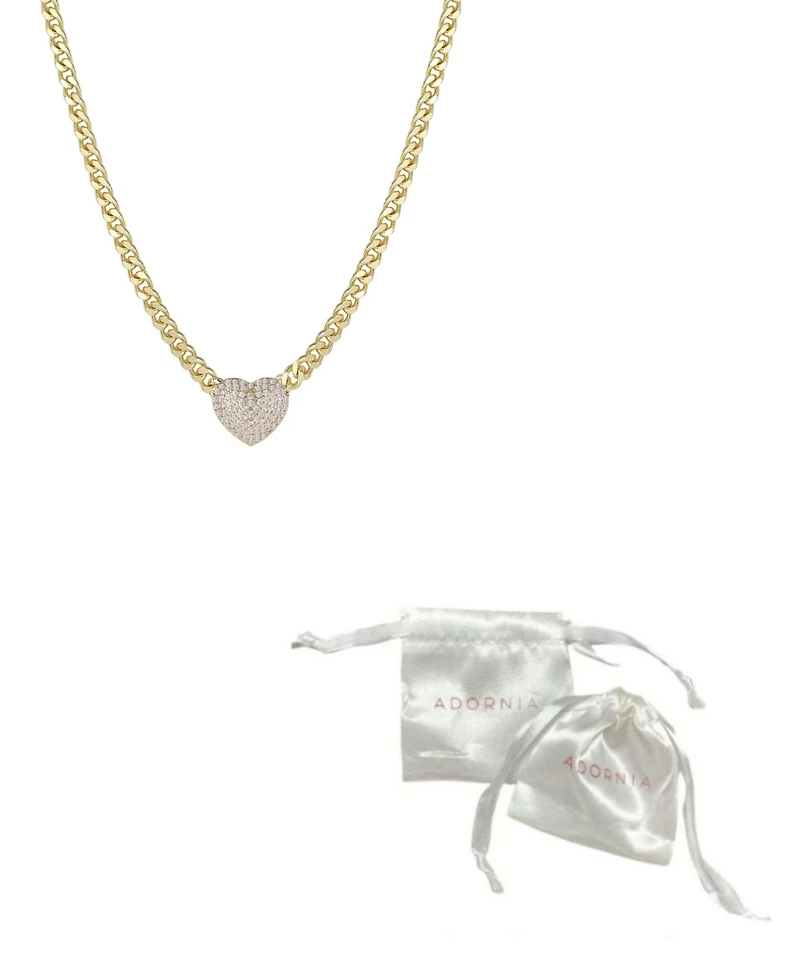 Adornia Gold Chunky Cubic Zirconia Heart Curb Chain Necklace