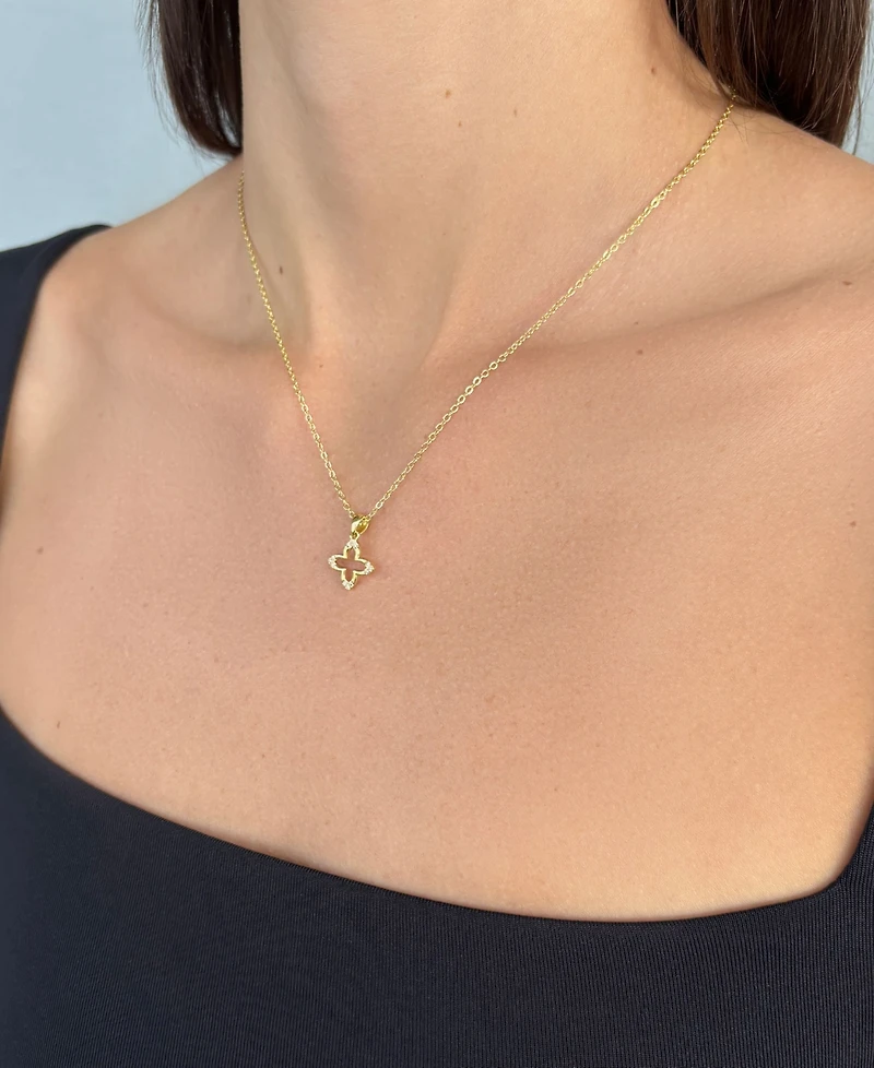 Adornia Gold Cubic Zirconia Pointed Clover Outline Necklace