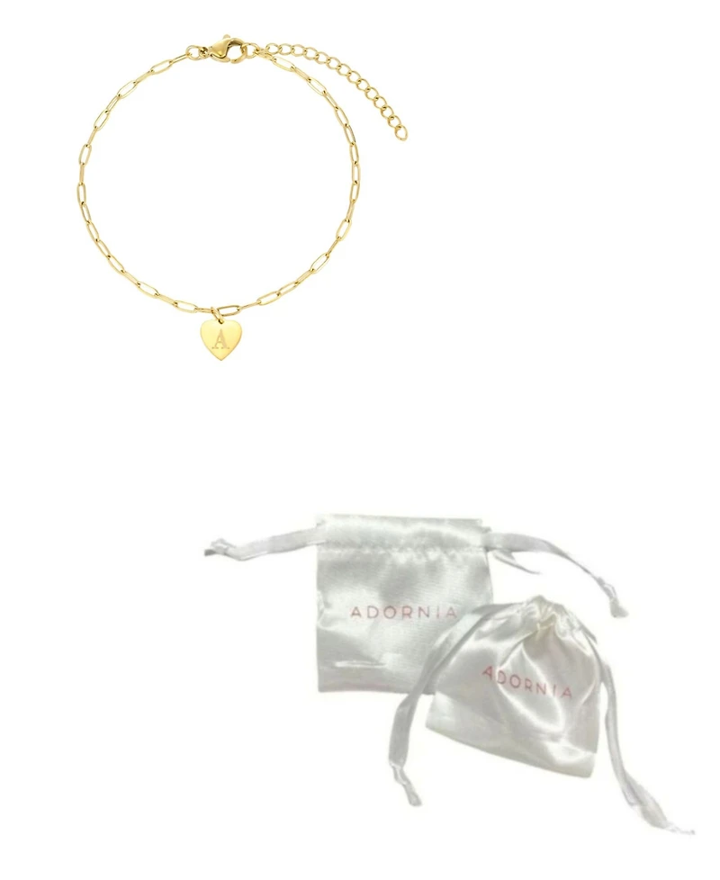 Adornia Tarnish Resistant Gold Initial Engraved Heart Paperclip Chain Bracelet