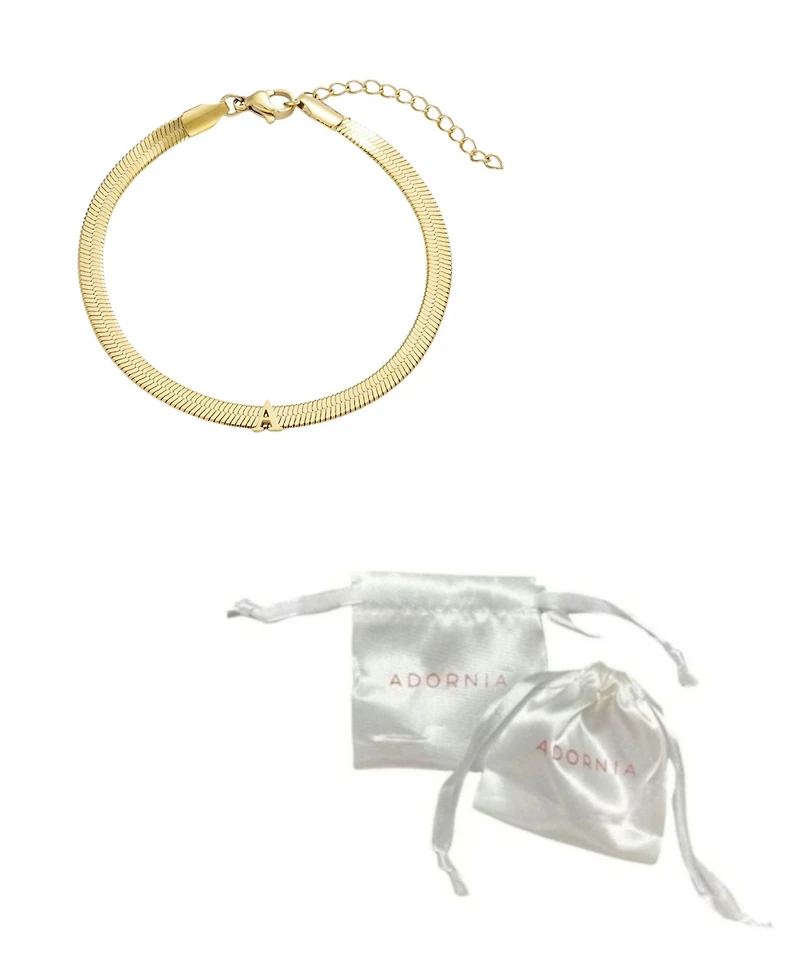 Adornia Tarnish Resistant Gold Initial Herringbone Chain Bracelet