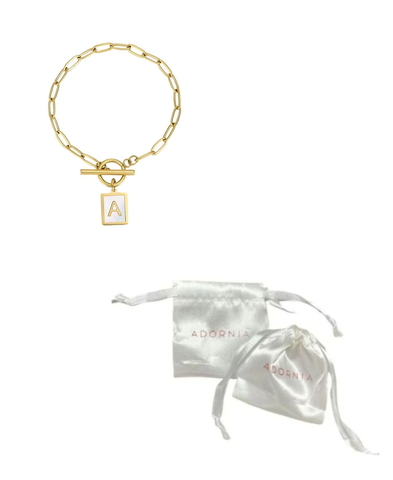 Adornia Tarnish Resistant Gold Imitation Pearl Initial Toggle Bracelet