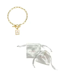 Adornia Tarnish Resistant Gold Imitation Pearl Initial Toggle Bracelet
