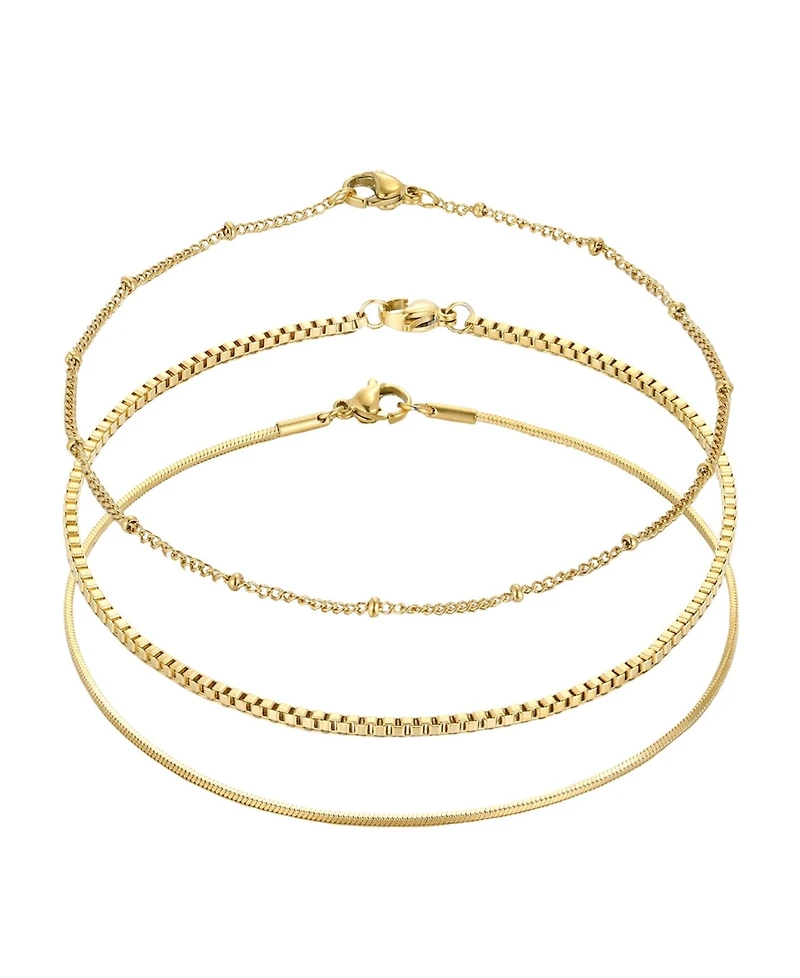 Adornia Tarnish Resistant Gold Set of 3 Chain Anklets