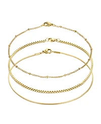 Adornia Tarnish Resistant Gold Set of 3 Chain Anklets