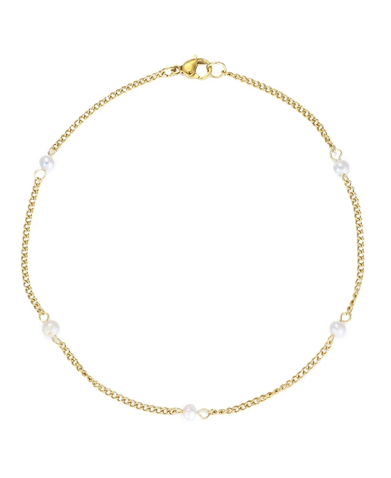 Adornia Tarnish Resistant Gold Natural Freshwater Pearl Station Anklet