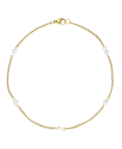 Adornia Tarnish Resistant Gold Natural Freshwater Pearl Station Anklet