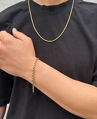 Adornia Men's Tarnish Resistant Gold Rope Chain Bracelet and Necklace Set
