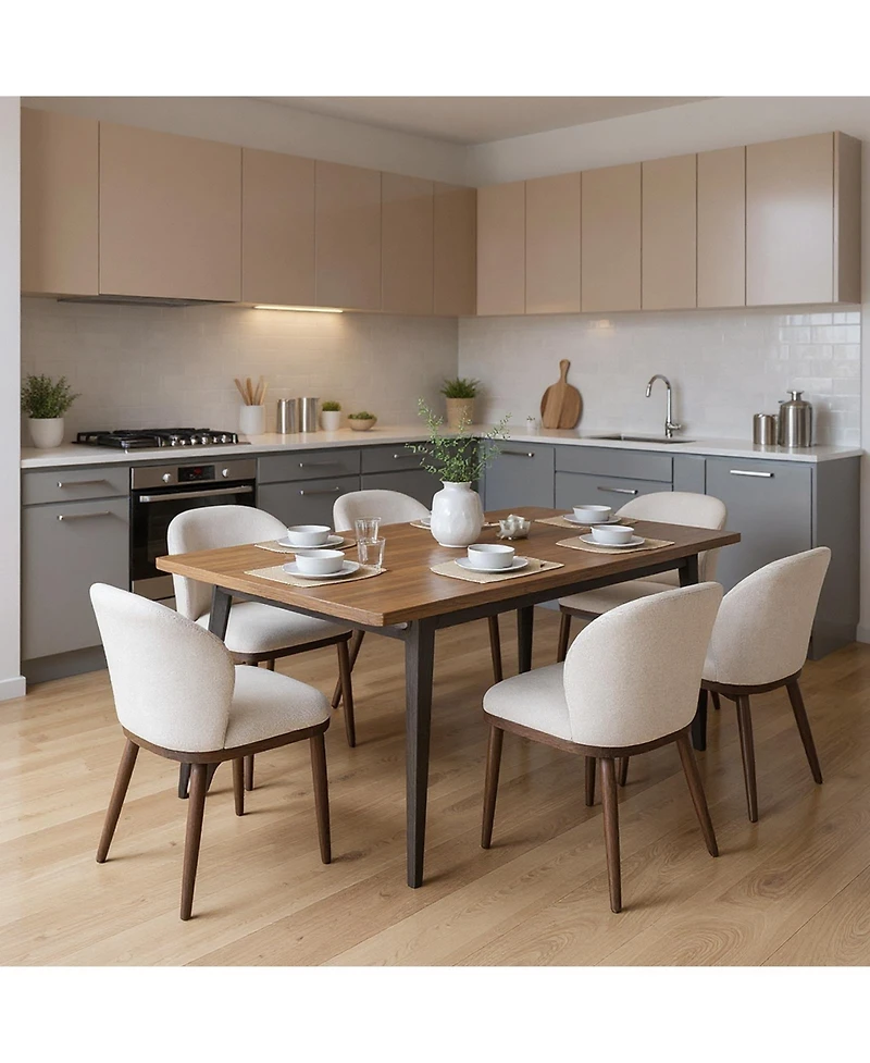 homfan Set of 2 Dining Chairs, Linen Upholstered Chairs with Ergonomic Back and Wood Legs for Kitchen or Room