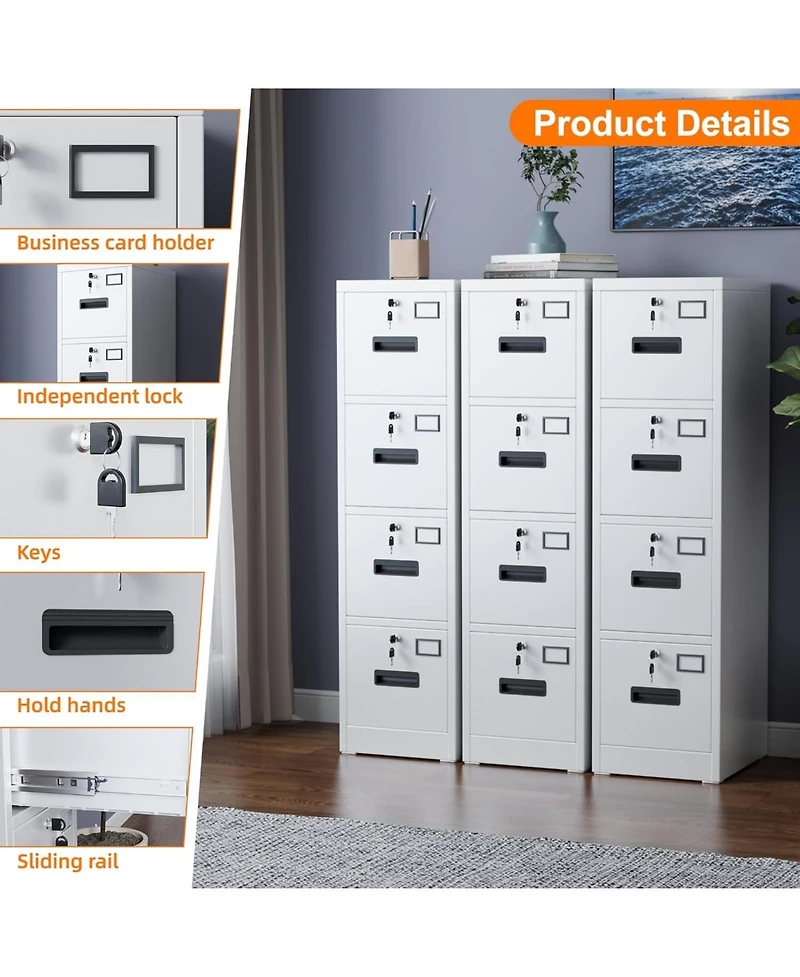 Boyel Living 4 Drawer Metal File Cabinet with Lock, Vertical Filing Cabinet for Letter/Legal/A4/F4, Home Office Storage with Name Card Holder