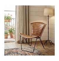HomeRoots 23" Leather and Iron Striped Side Chair