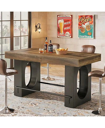 Tribesigns 63" Bar Table: Industrial counter height pub table with footrest. Coffee bar unit for kitchen, bistro, dining room.