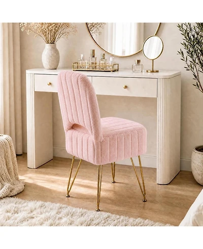 gaomon Vanity Stool Chair with Backrest, Square Ottoman with Hidden Storage Compartment, Soft Faux Fur Fabric, 280 Lbs Weight Capacity