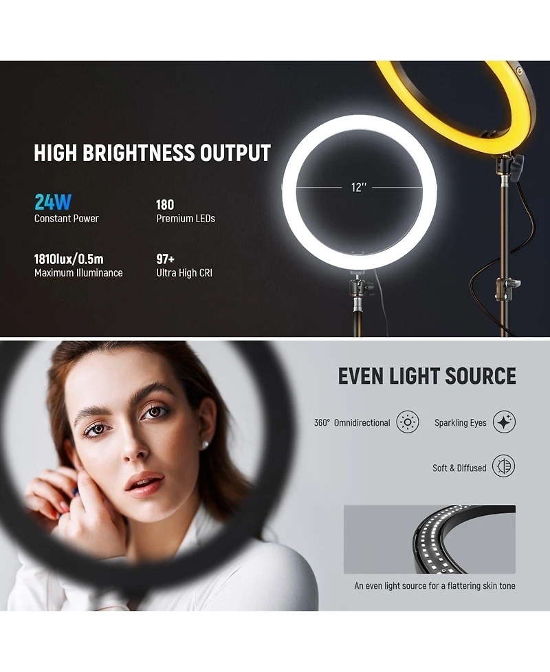 Neewer RH12B Ring Light with 24W, 1810lux, 7000K for select iPhone models