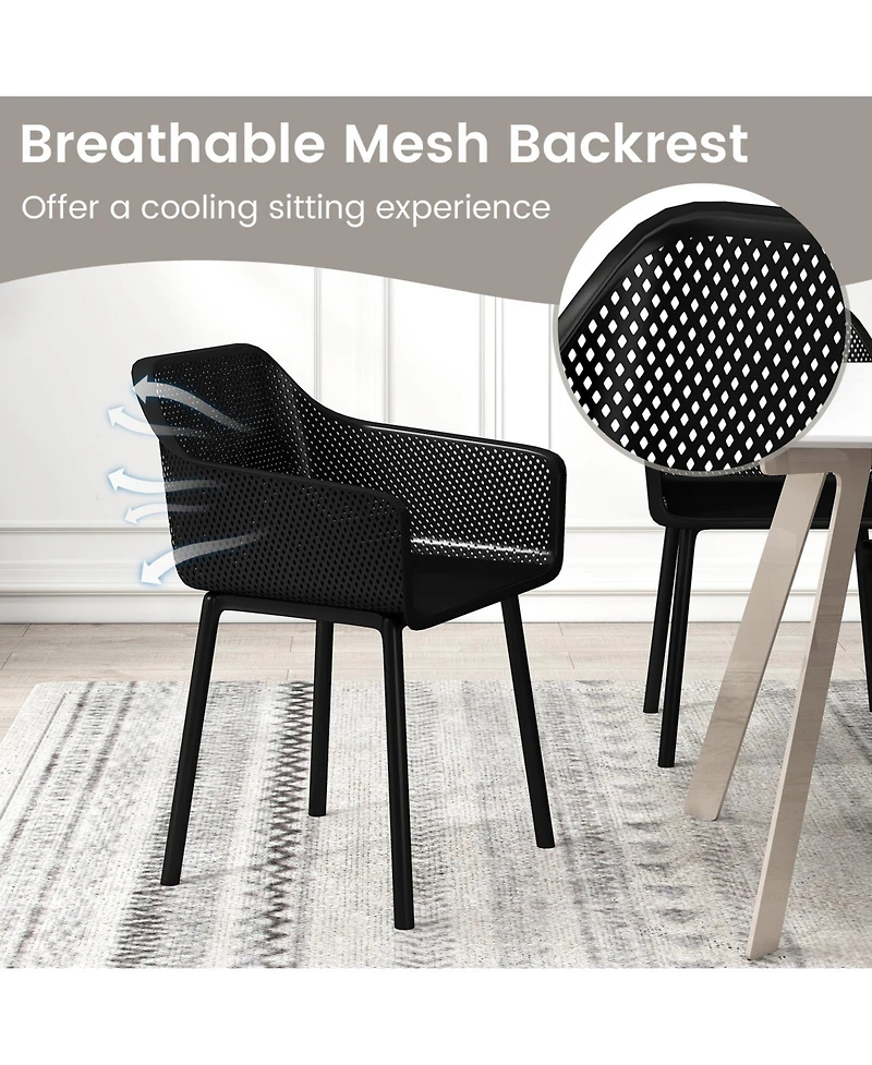 Slickblue Set of 4 Kitchen Armchairs Plastic Dining Chairs Breathable Mesh Back