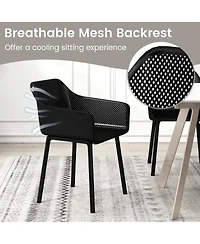 Slickblue Set of 4 Kitchen Armchairs Plastic Dining Chairs Breathable Mesh Back