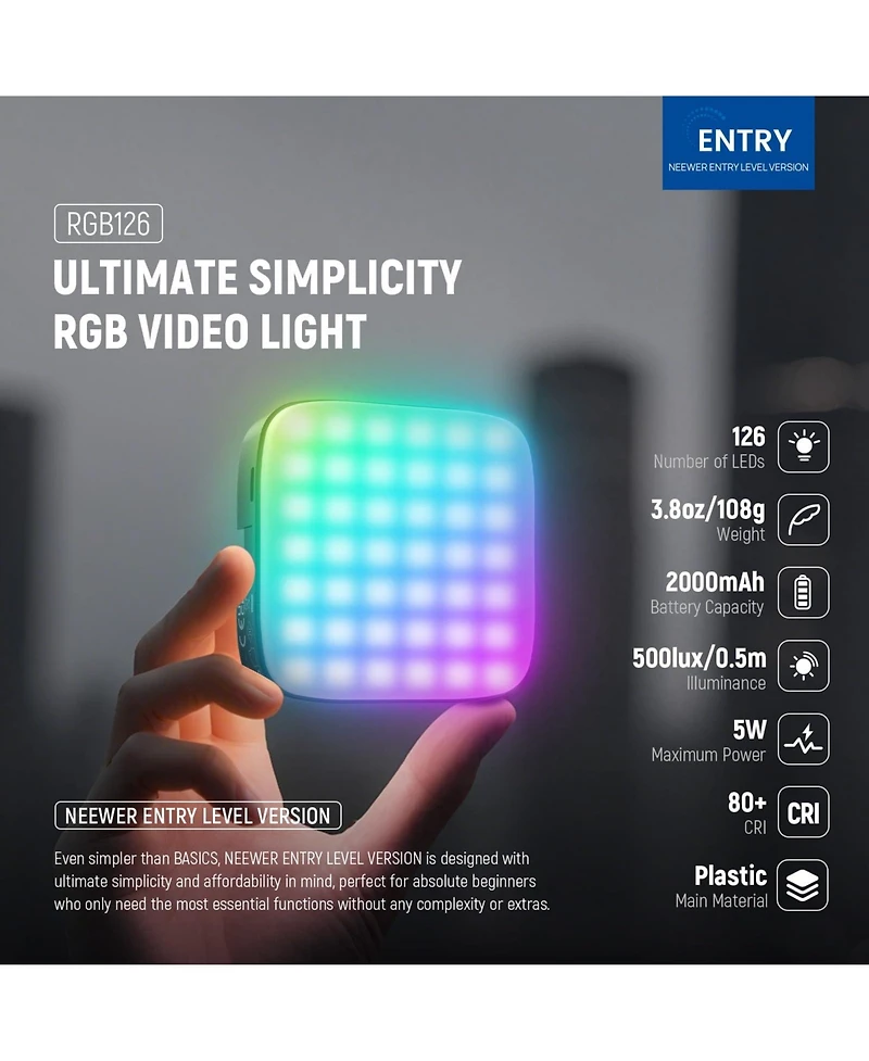 Neewer RGB126 Led Video Light with 126 LEDs, 2000mAh, 9000K