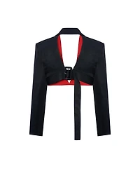 Pcfg Women's Linen-Blend Shiny Cropped Belted Woven Jacket