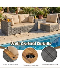 Gymax Patio Wicker Sectional Furniture 3 Piece Outdoor Couch Set for Garden