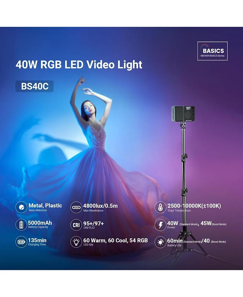 Neewer BS40C Led Video Light with 45W, 5000mAh, 10000K