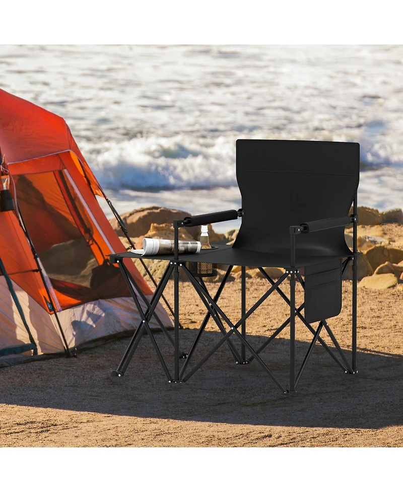 Gymax 2 Piece Oversized Camping Chair with Side Table Storage Pockets Cup Holder for Trip