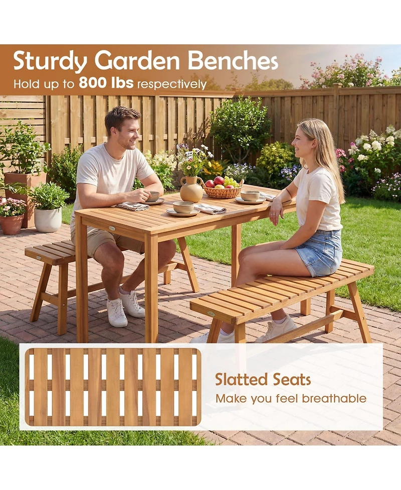Gymax Outdoor Acacia Wood Dining Table with Slatted Tabletop for Garden Balcony Deck