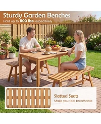 Gymax Outdoor Acacia Wood Dining Table with Slatted Tabletop for Garden Balcony Deck