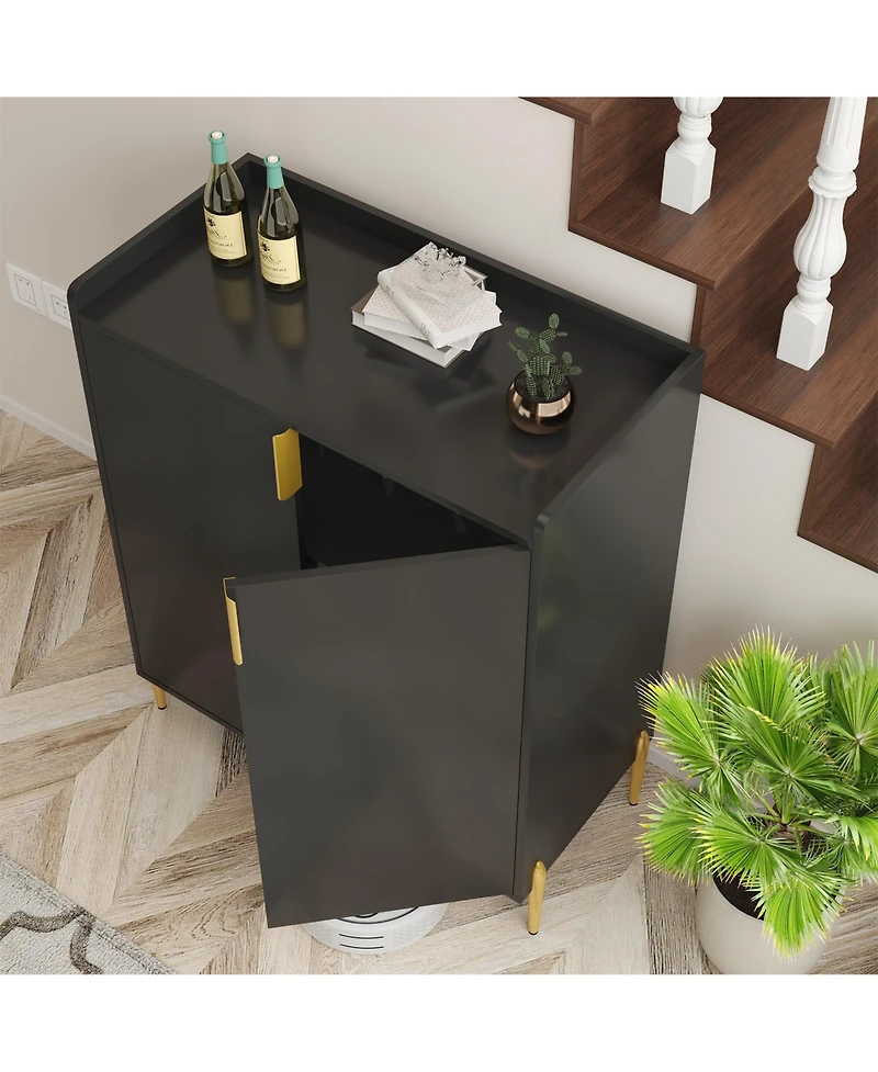 Clihome Modern Wine Bar Cabinet, Adjustable Storage Sideboard Buffet with Rack