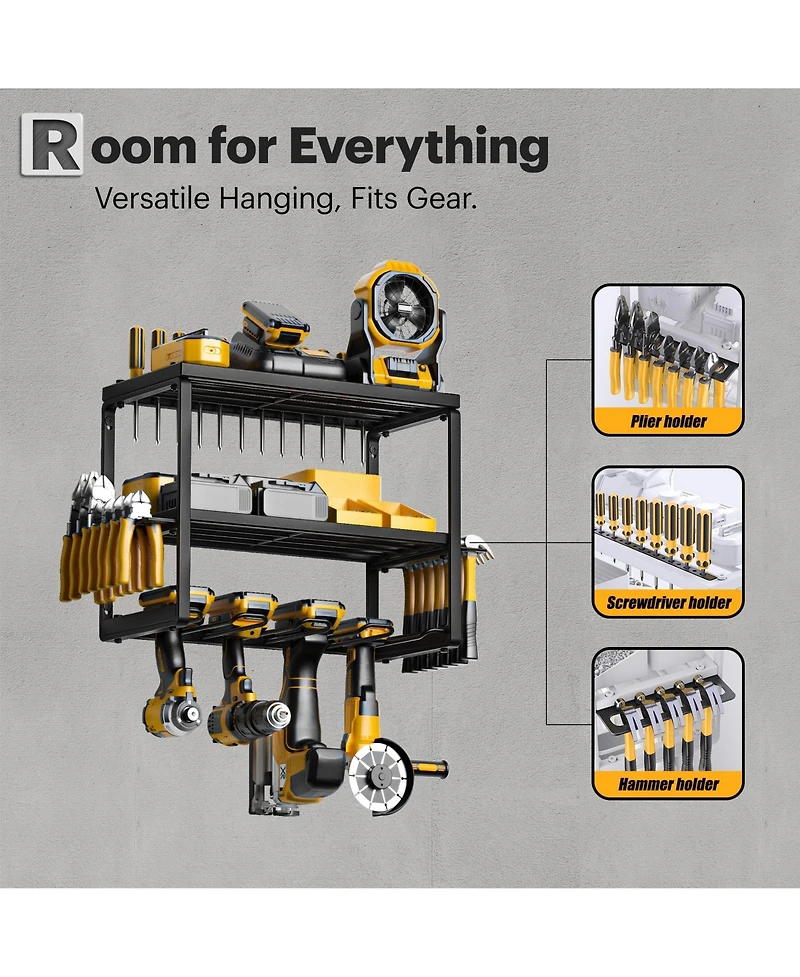 Xdovet Power Tool Organizer Wall Mount 3 Layers 4 Drill Holders Metal Storage Rack