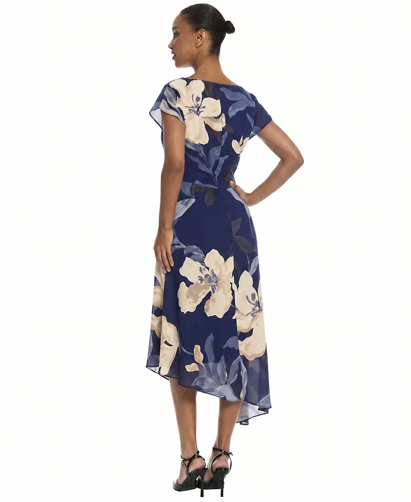 Maggy London Women's Asymmetrical Floral Midi Dress