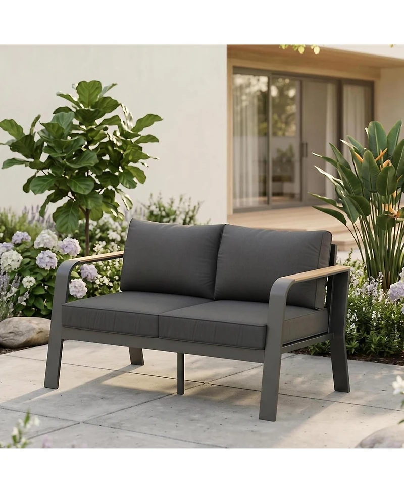 gaomon Outdoor 2-Seat Aluminum Patio Sofa Chair, Outdoor Furniture for Garden, Balcony, Deck, Backyard